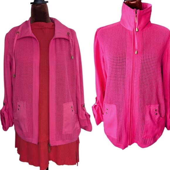 Nwot Fuchia Pink 💯% Cotton Knit Mech Cardigan Jacket with Pocket Detail Size Mp - Picture 1 of 11